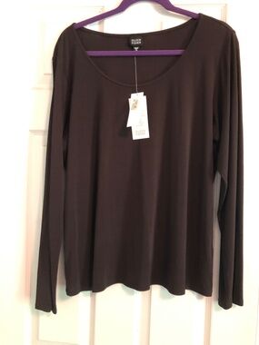 Eileen Fisher Stretch Silk Jersey Scoop Neck Top XL